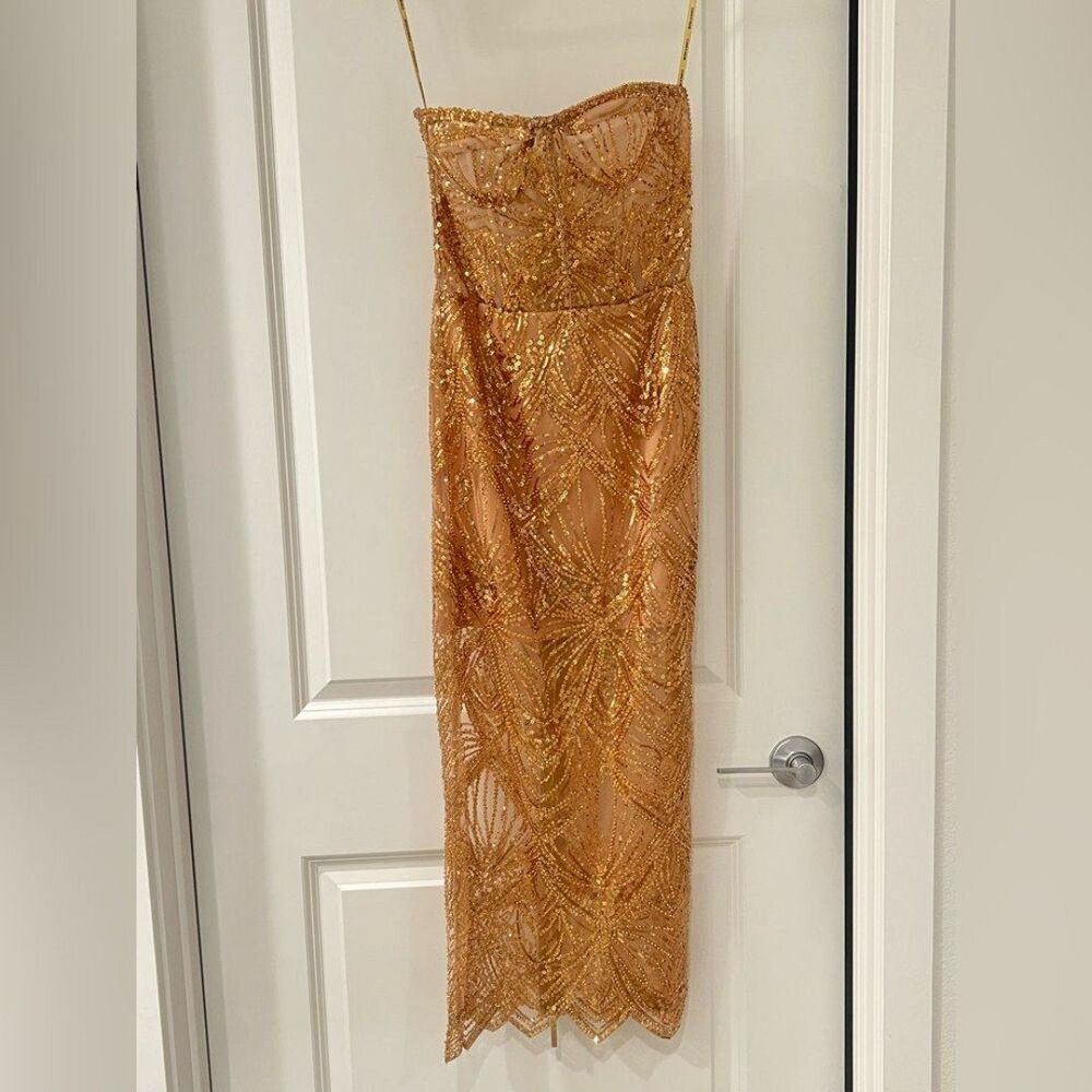 Bronx and Banco Rose Gold Sequin Strapless Midi Dress - Picture 11 of 12
